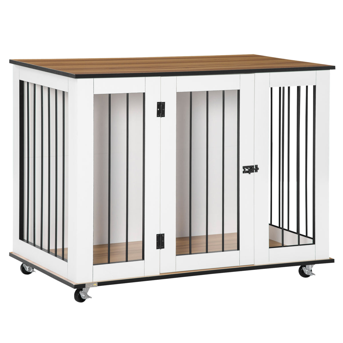PawHut Dog Crate Furniture, Dog Cage End Table, with Wheels, for Large Dogs, 106 x 60 x 82 cm  - White
