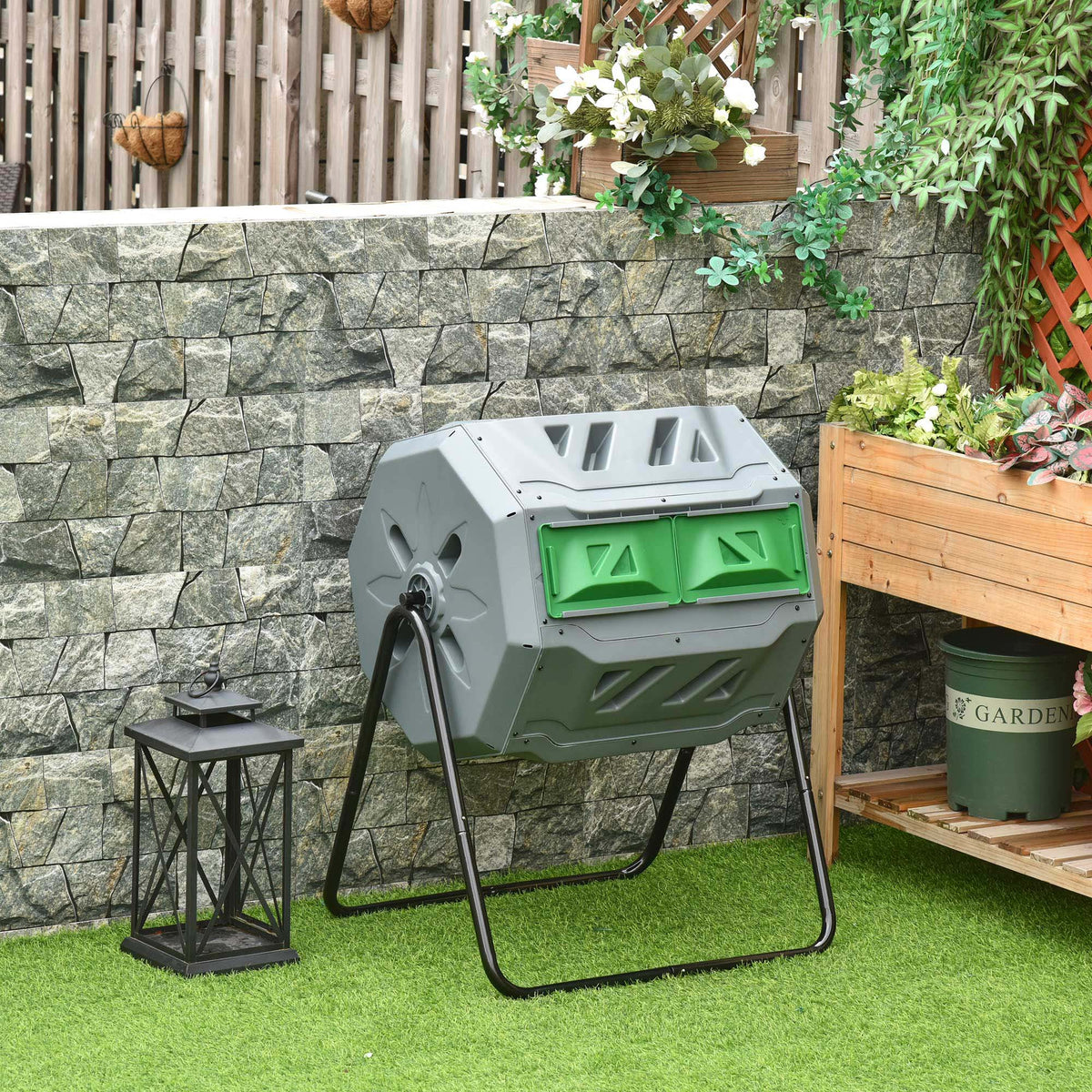 Outsunny 160L 360° Rotating Dual Chamber Composter - Grey