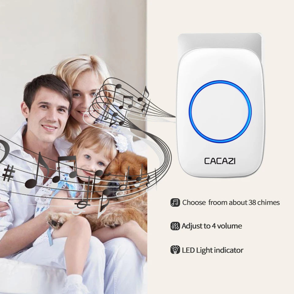 CACAZ Smart Home Waterproof Wireless Doorbell For Outdoor 4 Levels Volume 80DB 60 Chimes Home Calling Bell US EU UK AU Plug