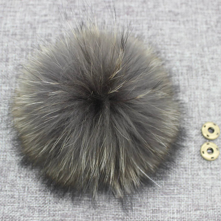 Big Fluffy Real Fur Fox Pompoms With Button DIY Raccoon Fur Pom Poms Balls Natural Fur Pompon For Scarves Hats Caps Accessories