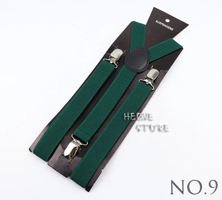 Hot Sale Solid Color Elastic Leather Suspender For Men Women Black Red Sage Green Adjustable Pants Shirt Girl Skirt Accessories