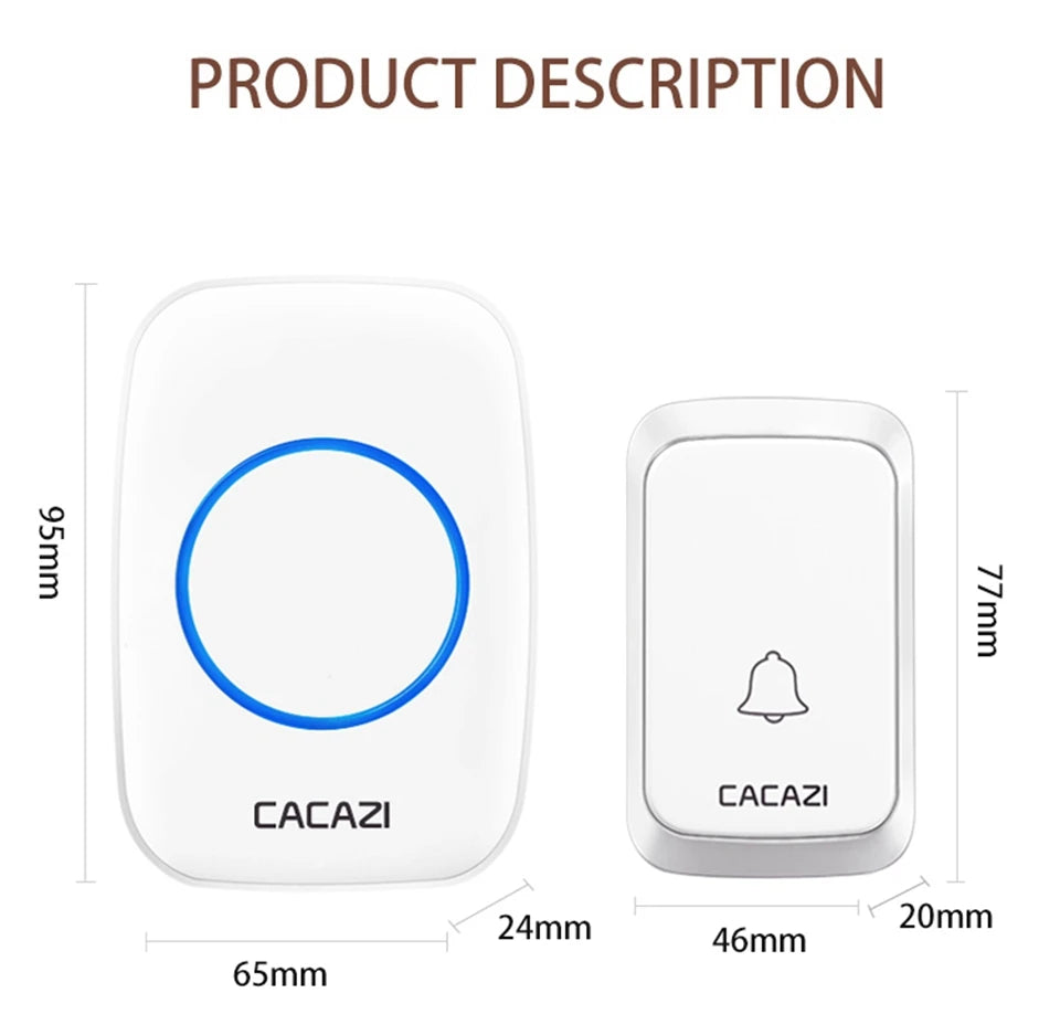 CACAZ Smart Home Waterproof Wireless Doorbell For Outdoor 4 Levels Volume 80DB 60 Chimes Home Calling Bell US EU UK AU Plug