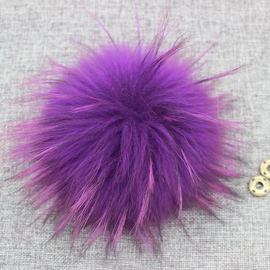 Big Fluffy Real Fur Fox Pompoms With Button DIY Raccoon Fur Pom Poms Balls Natural Fur Pompon For Scarves Hats Caps Accessories