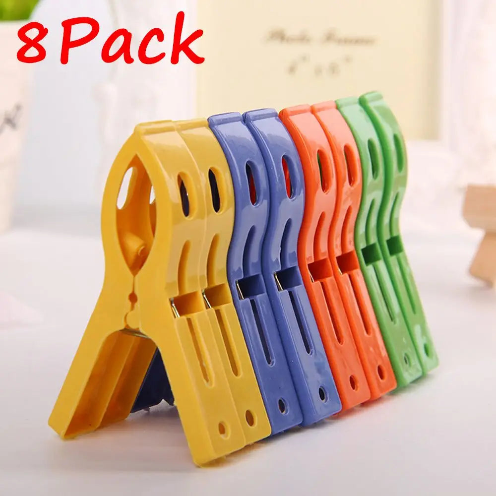 8ps/set Hanger Clips Large Plastic Windproof Beach Towel Clothes Pins Spring Clamp Clothespin Powerful Hot New Cheap Wholesale