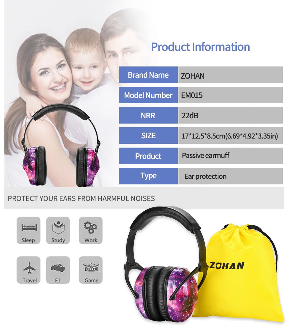 ZOHAN  Kids Ear Protection Safety Ear Muffs  Noise Reduction Ear Protection Defenders Hearing Protectors for Toddlers Children
