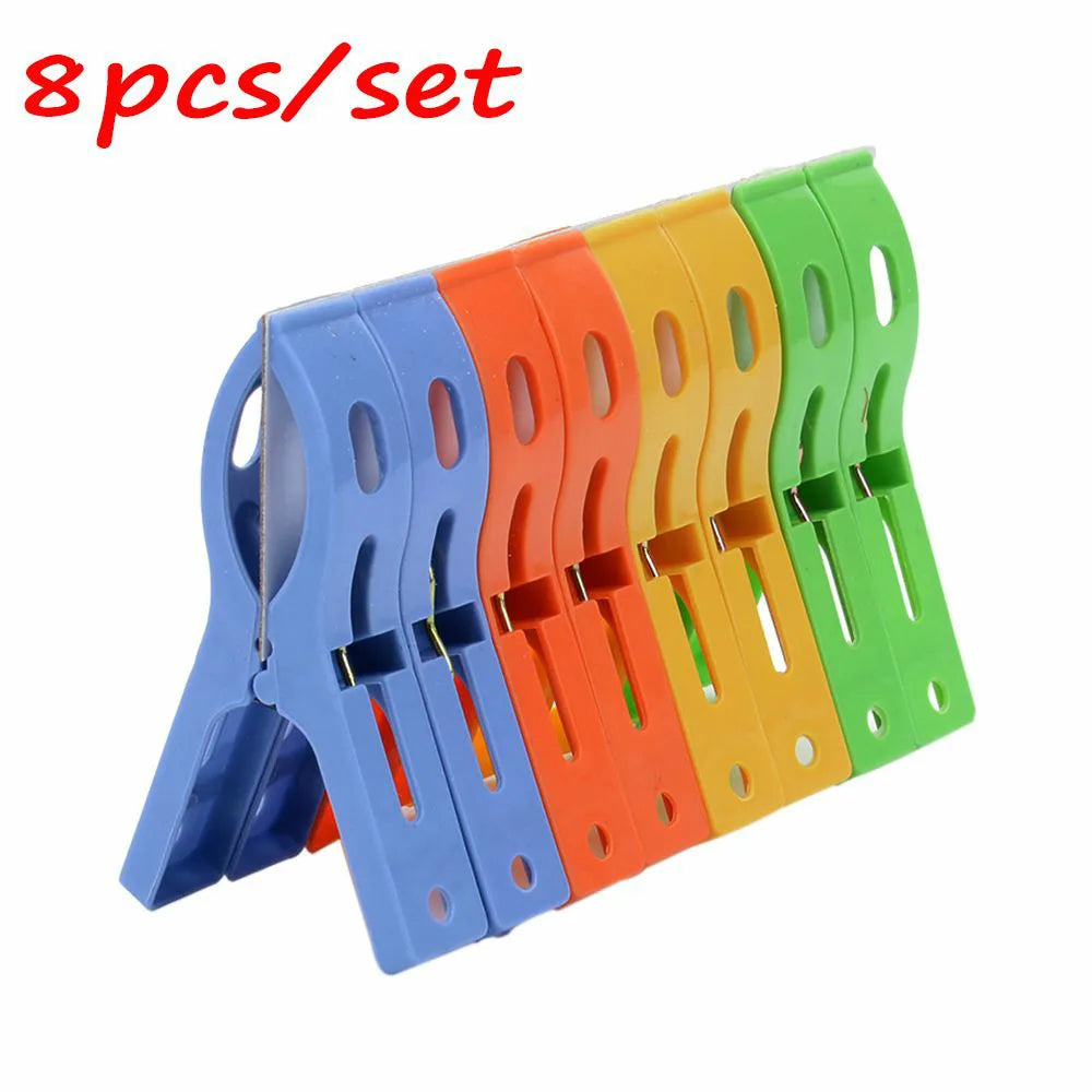 8ps/set Hanger Clips Large Plastic Windproof Beach Towel Clothes Pins Spring Clamp Clothespin Powerful Hot New Cheap Wholesale