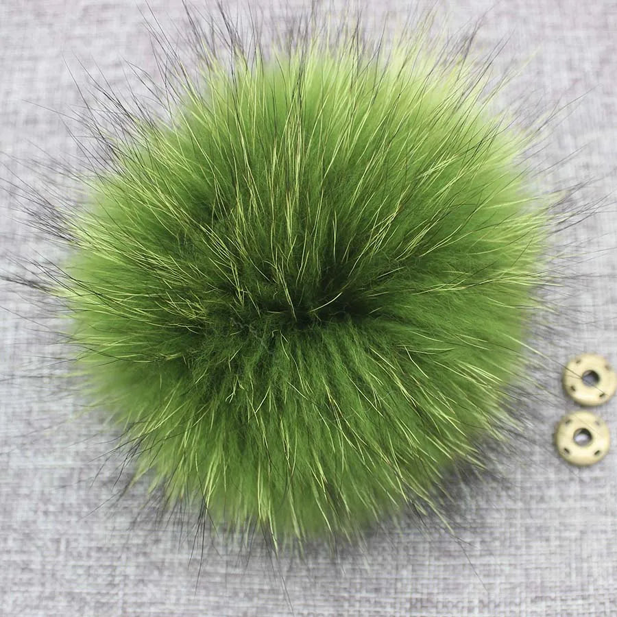 Big Fluffy Real Fur Fox Pompoms With Button DIY Raccoon Fur Pom Poms Balls Natural Fur Pompon For Scarves Hats Caps Accessories
