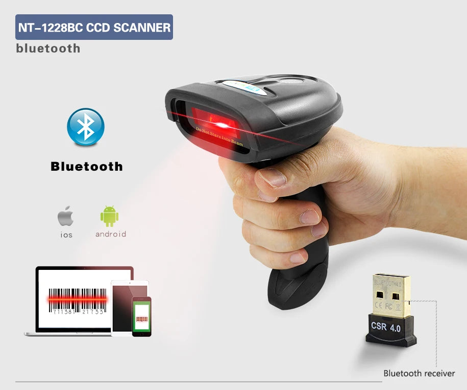 NETUM NT-1698W Handheld Wirelress Barcode Scanner AND NT-1228BL Bluetooth 1D/2D QR Bar Code Reader PDF417 for IOS Android IPAD