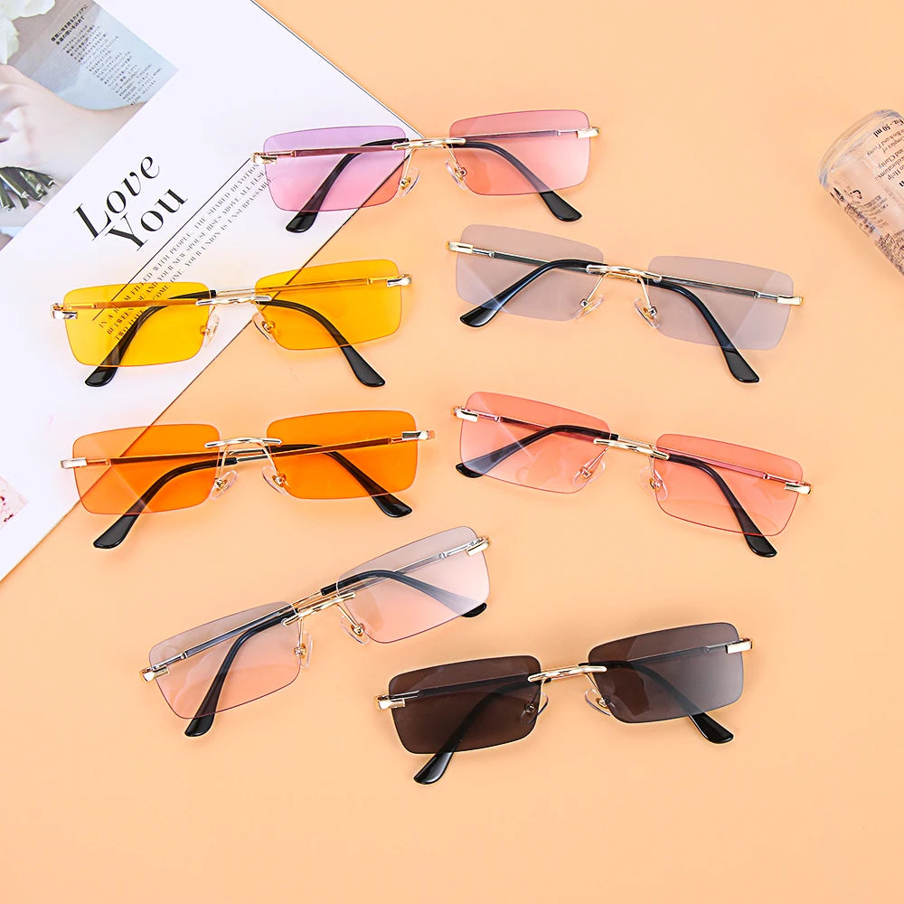 Traveling Style Mountaineering Sunglasses For men Women UV400 Shades Rectangle Rimless Eyeglasses Gradient Colors Eyewear