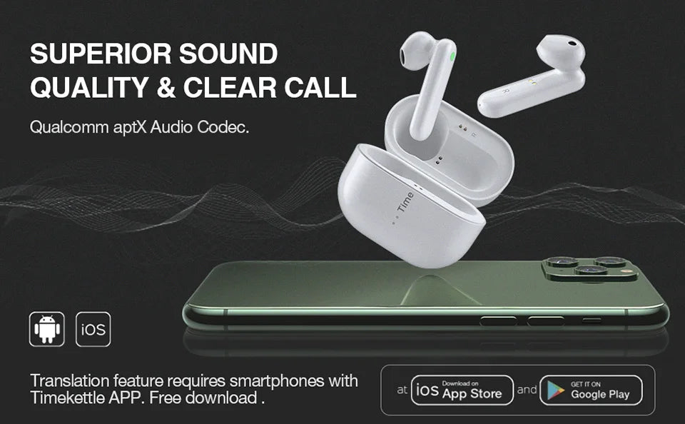 Originl TimeKettle M2 Simultaneous Translator Headset Business Interpretation Earphone Travel Gift Language Translation Earbuds
