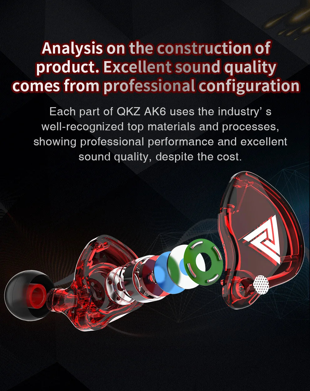 QKZ AK6 3.5mm Wired Headphones Copper Driver Stereo HiFi Earphone Bass Earbuds Music Running Sport Headsets Games Earphones