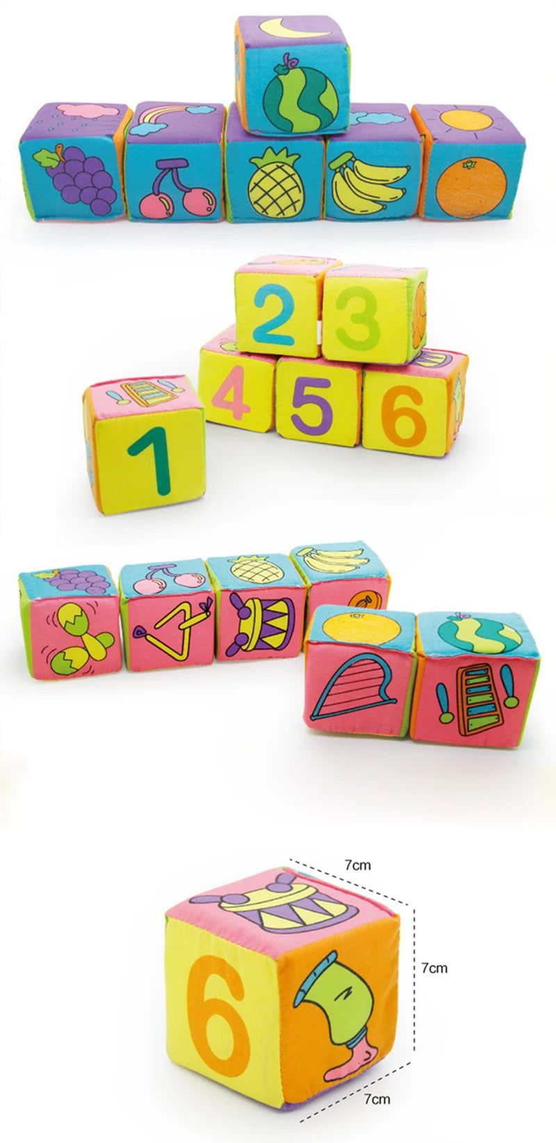 6PCS Cloth Building Blocks Baby Infant Soft Plush Doll Kids Sensory Educational Toys for Children Building Cube Construction Set