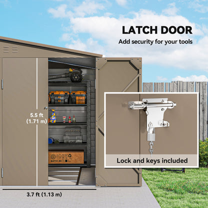Outsunny 5 x 9ft Galvanised Metal Garden Shed with Foundation Kit, Outdoor Lean-to Shed, Tool Storage House for Garden, Brown