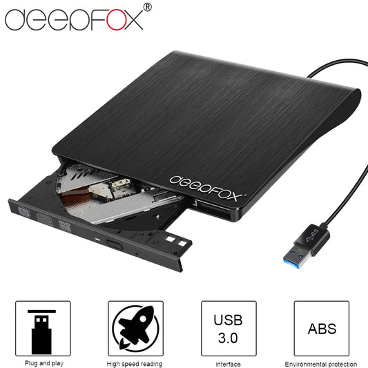 Deepfox USB 3.0 Slim External DVD RW CD Writer Drive Burner Reader Player Optical Drives For Laptop PC Dvd Burner Dvd Portatil