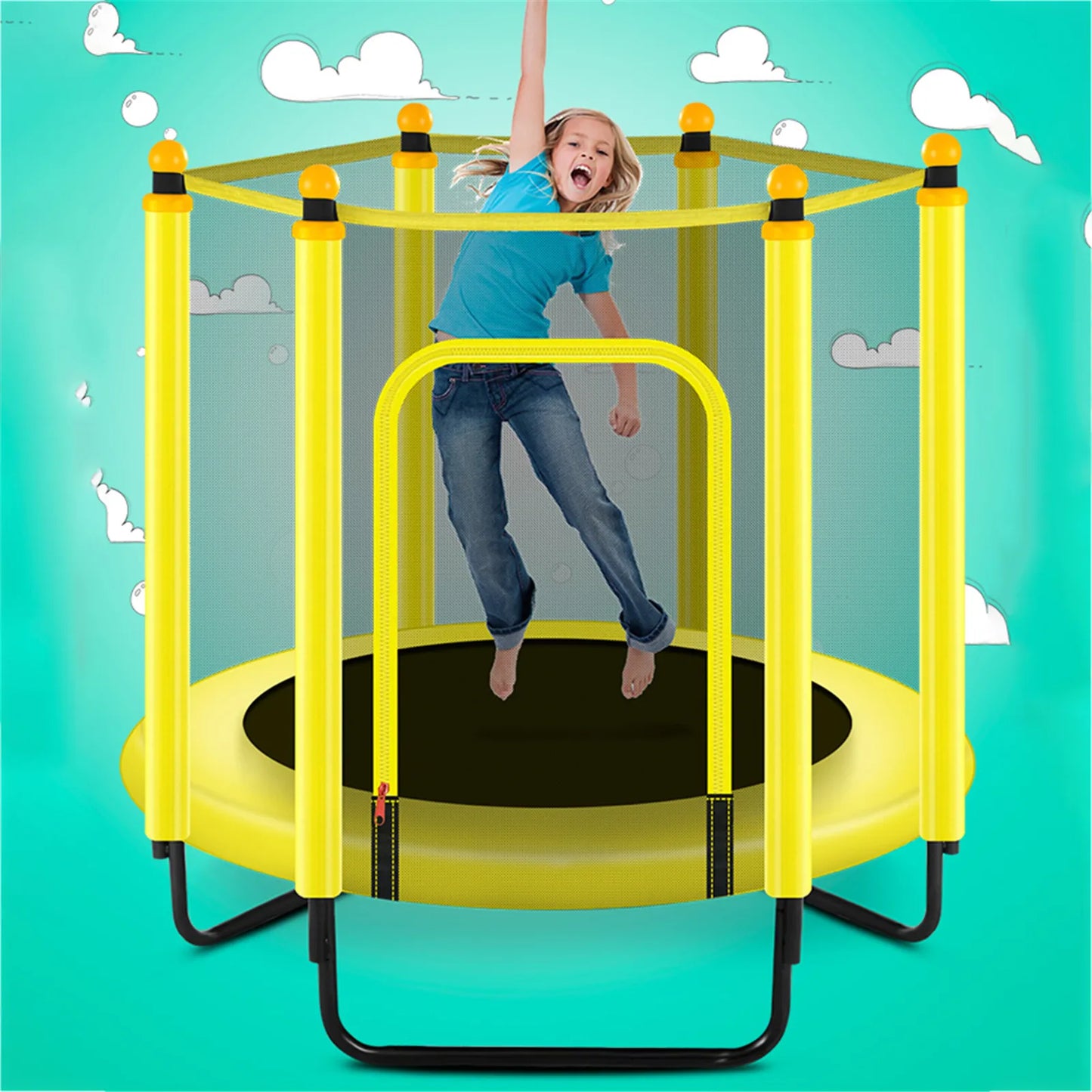 Round Kids Mini Trampoline Enclosure Net Pad Rebounder Outdoor Exercise Home Toys Jumping Bed Safety Net Protection Guard
