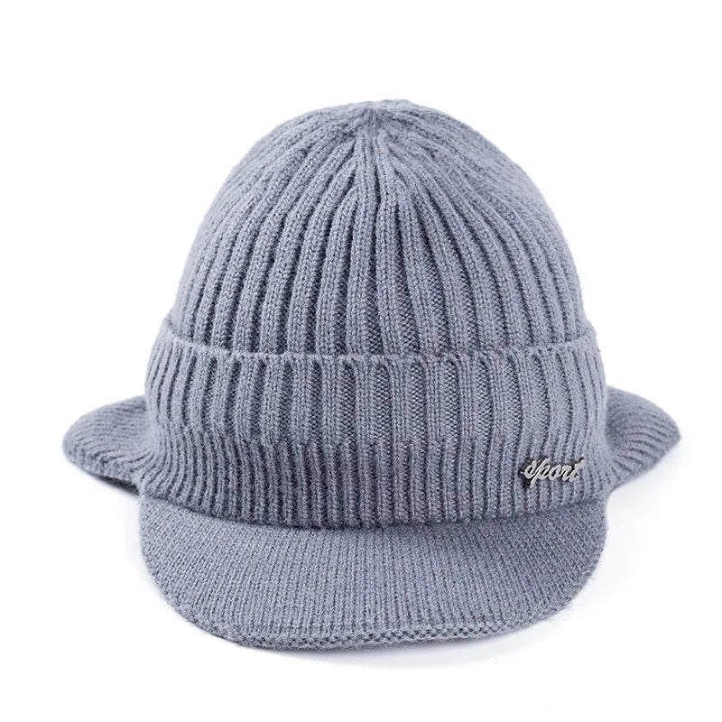 Unisex Stylish Add Fur Lined Warm Winter Hats With Brim Soft Beanie Cap For Men Women Classic Hat With Ear Knitted Hat