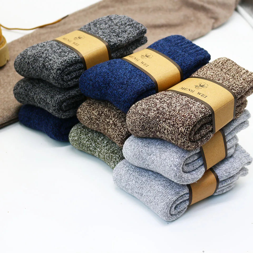 Winter Men's Merino Wool Socks Super Thick Warm High Quality Harajuku Retro Snow Casual Antifreeze Cashmere Socks Men 3 Pair