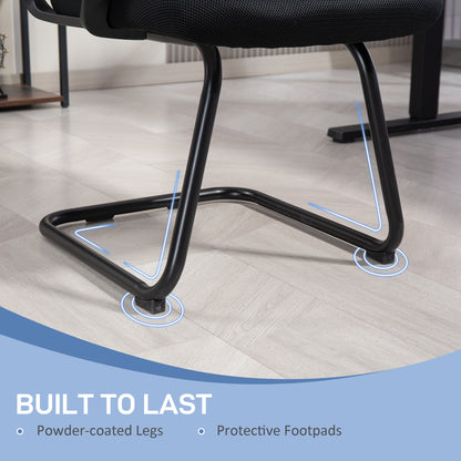 HOMCOM Ergonomic Desk Chair No Wheels, Padded Meeting Office Chair with Sled Base for Bedroom, Waiting, Reception, Black