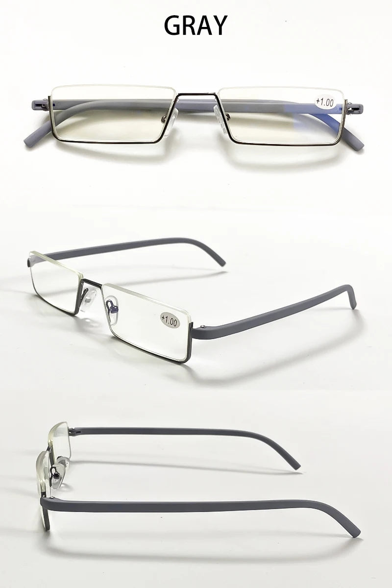 May Flower Metal Anti-Blue Light Reading Glasses Men Half Frame Prescription Eyeglasses Male TR90 Eyewear With Case óculos +1.75