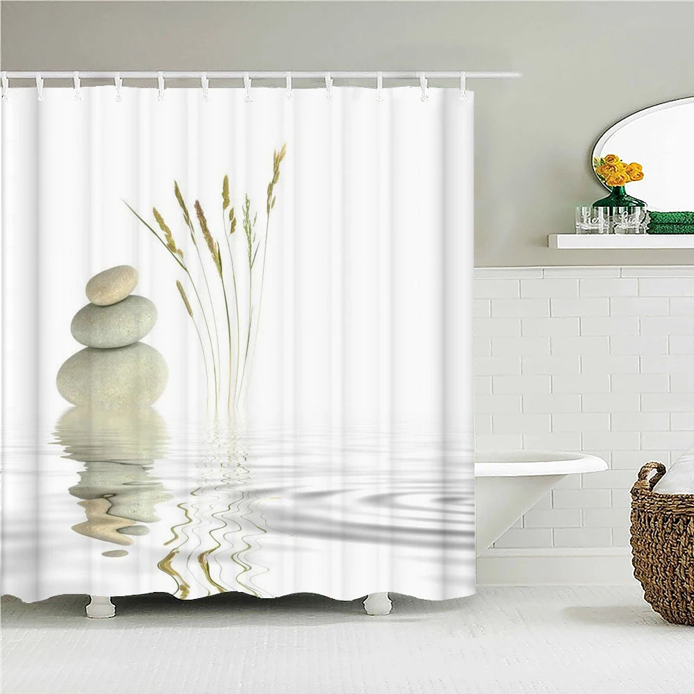 Green Plant Bamboo Shower Curtain Bathroom Bath Curtain Waterproof polyester 3D Printed Trees 180*200cm Bath Screen With Hooks