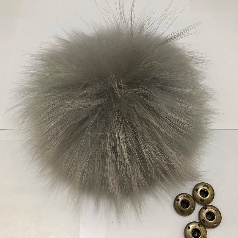 Big Fluffy Real Fur Fox Pompoms With Button DIY Raccoon Fur Pom Poms Balls Natural Fur Pompon For Scarves Hats Caps Accessories