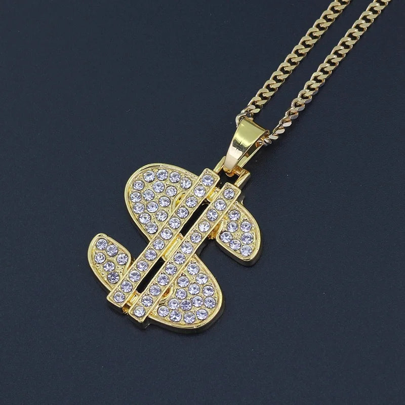 New Fashionable Metal Alloy Dollar Pendant Necklace for Men Exquisite Coin Symbol Chain On The Neck Accessories Trendy Jewelry
