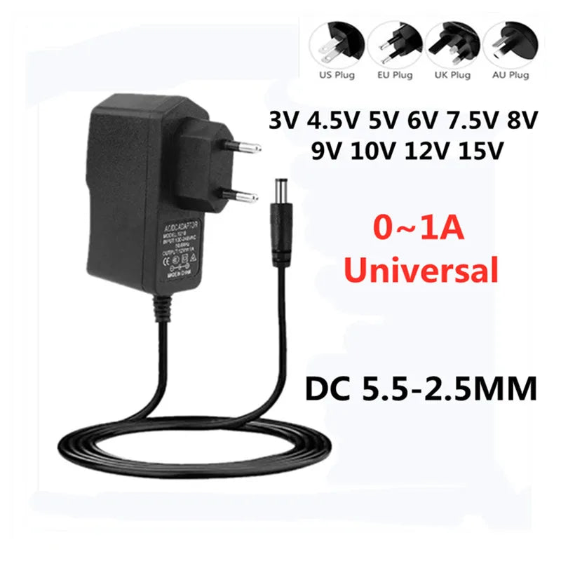 AC 110-240V DC 3V 4.5V 5V 6V 7.5V 8V 9V 10V 12V 15V 1A Universal Power Adapter Supply Charger Adaptor for LED light Strips