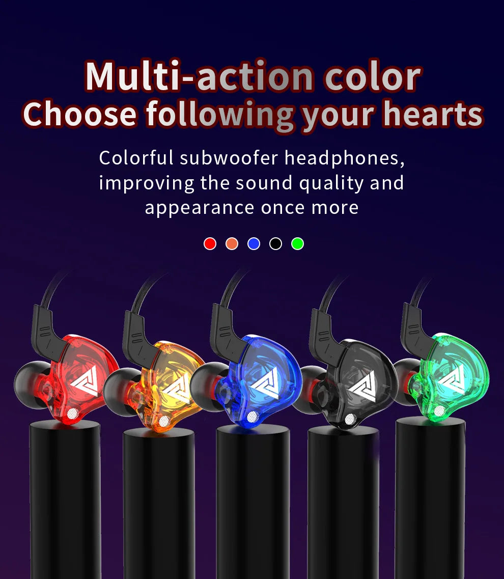 QKZ AK6 3.5mm Wired Headphones Copper Driver Stereo HiFi Earphone Bass Earbuds Music Running Sport Headsets Games Earphones
