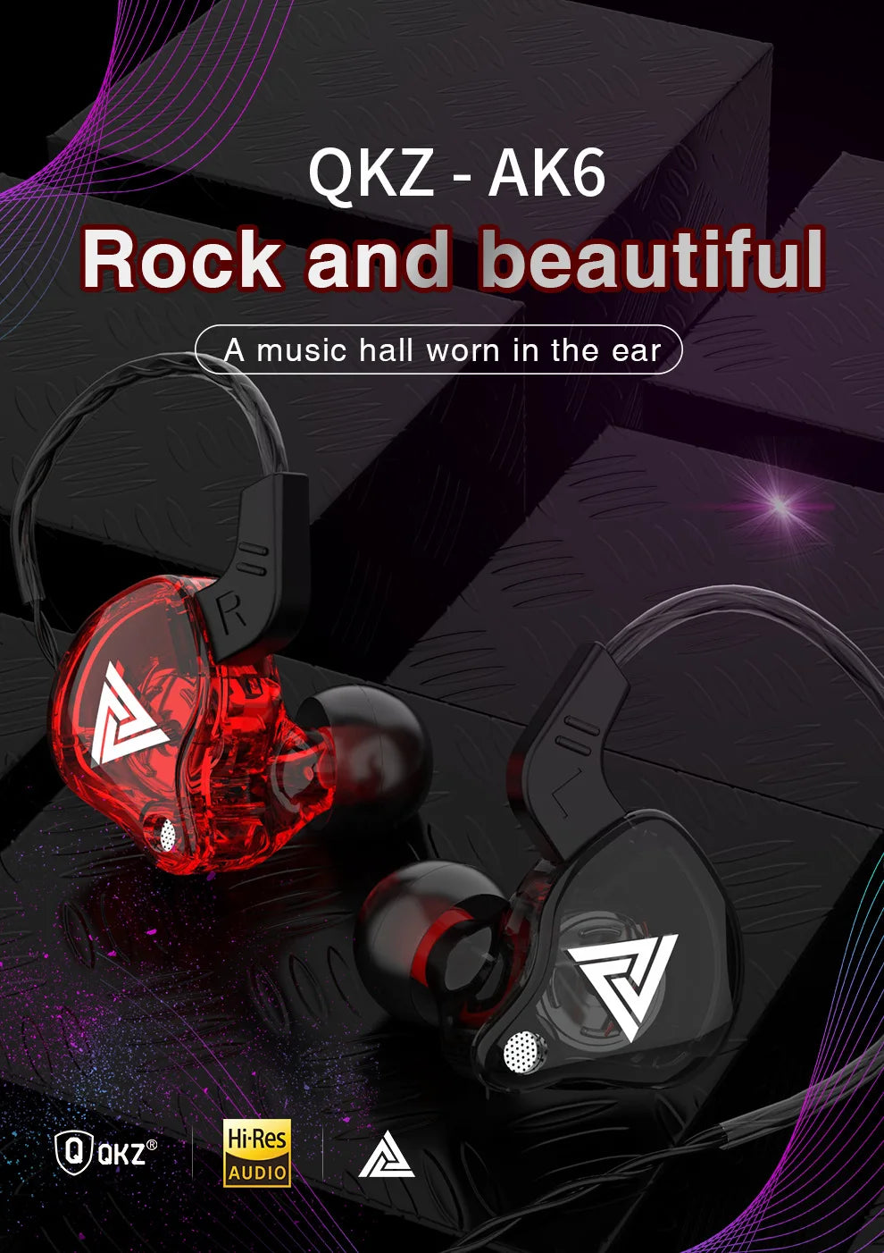 QKZ AK6 3.5mm Wired Headphones Copper Driver Stereo HiFi Earphone Bass Earbuds Music Running Sport Headsets Games Earphones