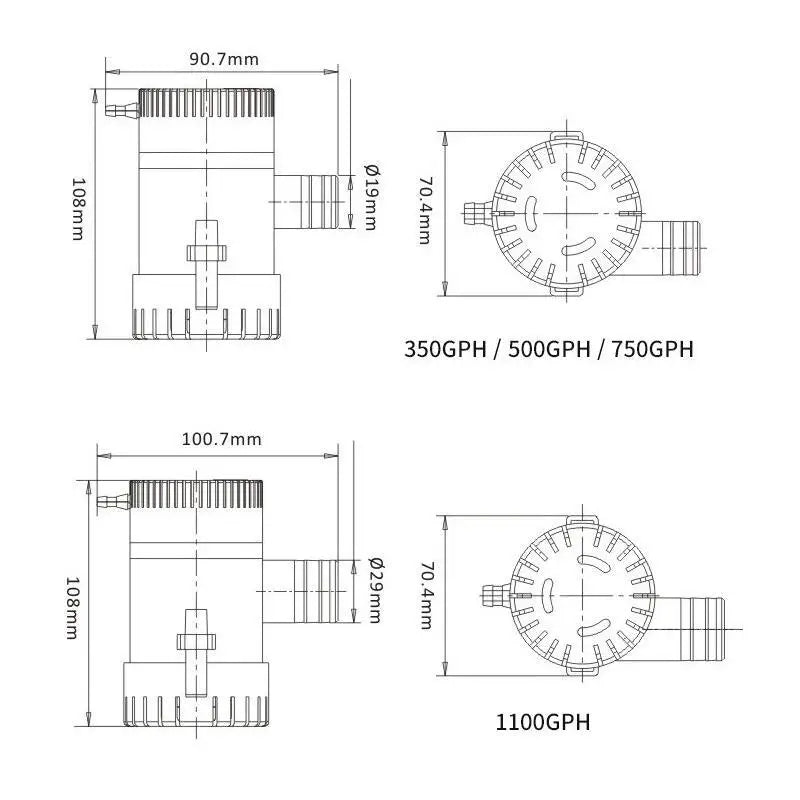 Submersible Bilge Pump 12v 24V 1100GPH 750GPH 500GPH Mini Electric Water Pump Used In Boat Seaplane Motor Homes Houseboat