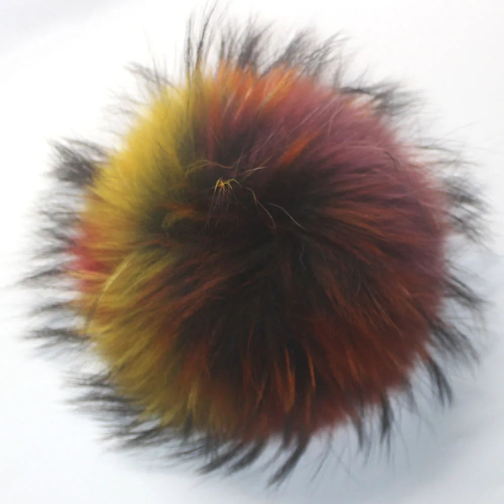 Big Fluffy Real Fur Fox Pompoms With Button DIY Raccoon Fur Pom Poms Balls Natural Fur Pompon For Scarves Hats Caps Accessories