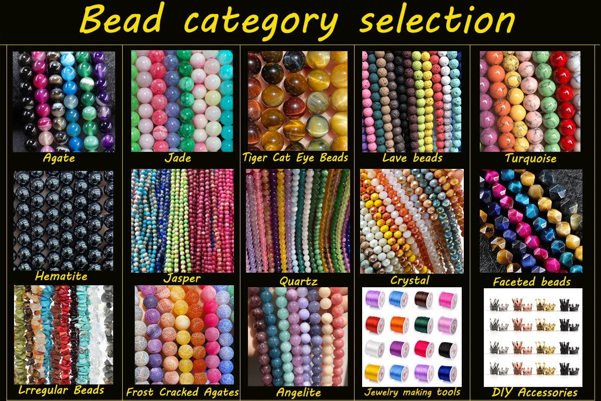 Natural Round Tiger Eye Amazonite Lava Turquoises Agates Jaspers Garnet Spacer Loose Stone Beads For Jewelry Making DIY Bracelet