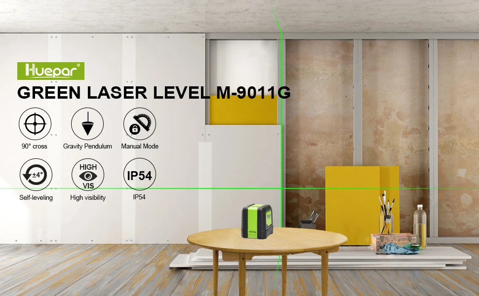 Huepar 2 Lines Laser Level Self Levelling ( 4 degrees) Green Red Beam Laser Horizontal & Vertical Cross-Line with Magnetic Base