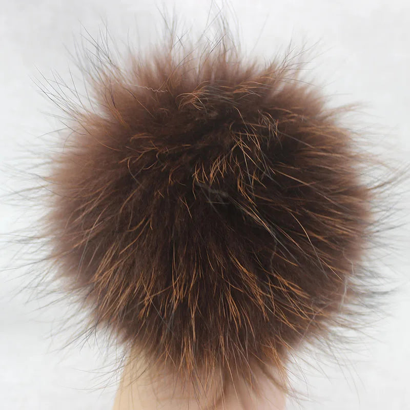 Big Fluffy Real Fur Fox Pompoms With Button DIY Raccoon Fur Pom Poms Balls Natural Fur Pompon For Scarves Hats Caps Accessories