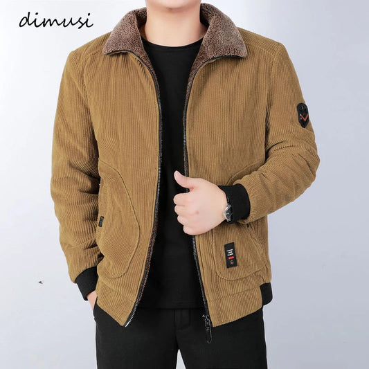 DIMUSI Winter Men's Bomber Jacket Fashion Man Corduroy Cotton Warm Padded Coats Casual Outwear Thermal Jackets Mens Clothing