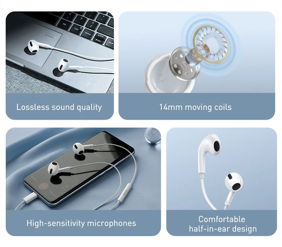 Baseus C17 Type-C Earphones In Ear Hearphone Wired Headset With Mic For Smart Phone For Xiaomi Samsung S21 S20 Cellphone Headset