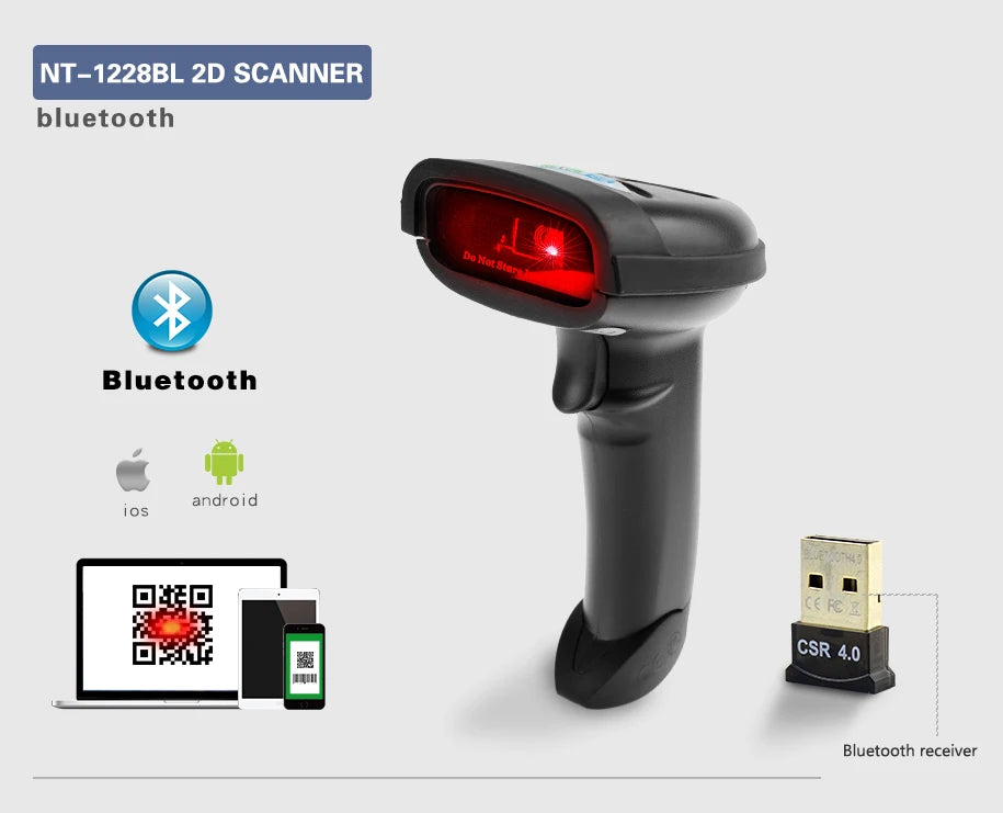 NETUM NT-1698W Handheld Wirelress Barcode Scanner AND NT-1228BL Bluetooth 1D/2D QR Bar Code Reader PDF417 for IOS Android IPAD