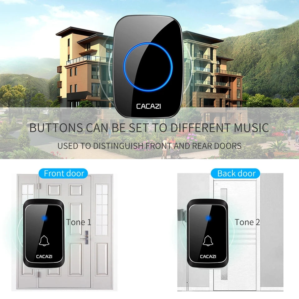 CACAZ Smart Home Waterproof Wireless Doorbell For Outdoor 4 Levels Volume 80DB 60 Chimes Home Calling Bell US EU UK AU Plug
