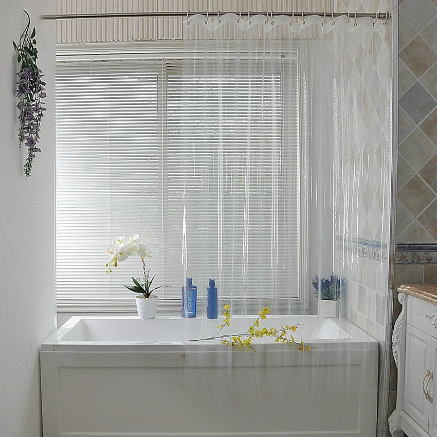 Transparent Shower Curtain Waterproof Clear White PEVA Bath Curtains Liner for Bathroom Mildew Home Hotel with Free Hooks