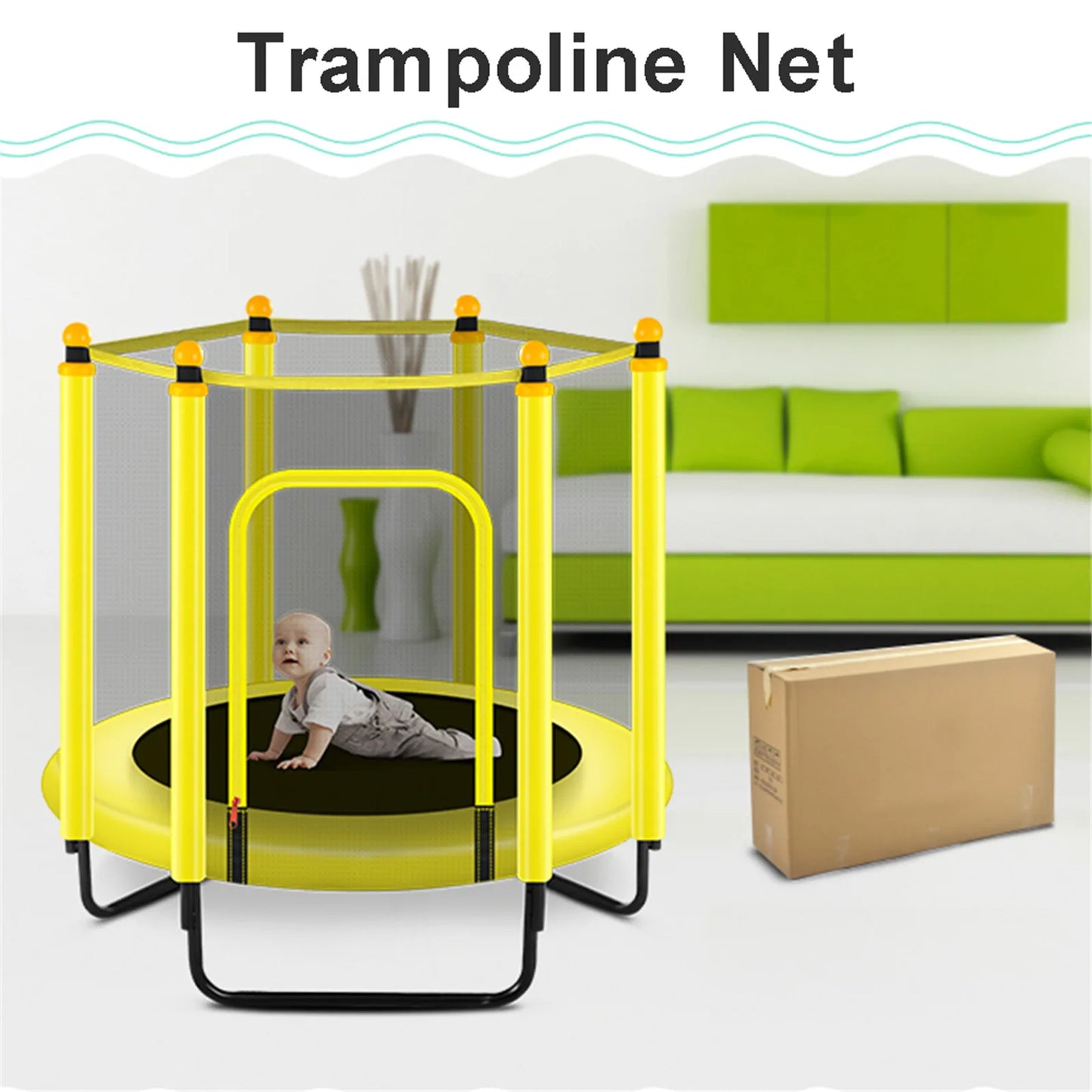 Round Kids Mini Trampoline Enclosure Net Pad Rebounder Outdoor Exercise Home Toys Jumping Bed Safety Net Protection Guard
