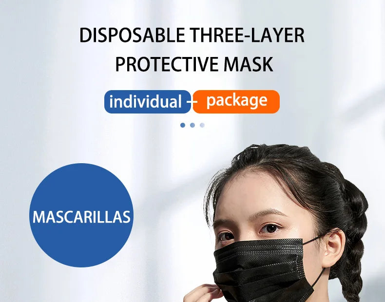 10/50/100/200/500pcs Mask Disposable Separate Package Black Face Masks Independent Packaging 3 Layer Ply safe Protective mask