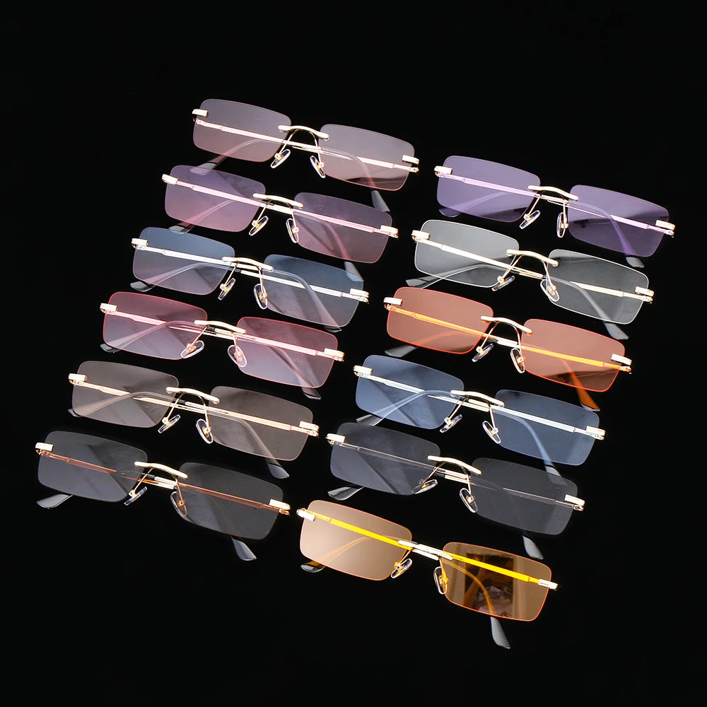Traveling Style Mountaineering Sunglasses For men Women UV400 Shades Rectangle Rimless Eyeglasses Gradient Colors Eyewear