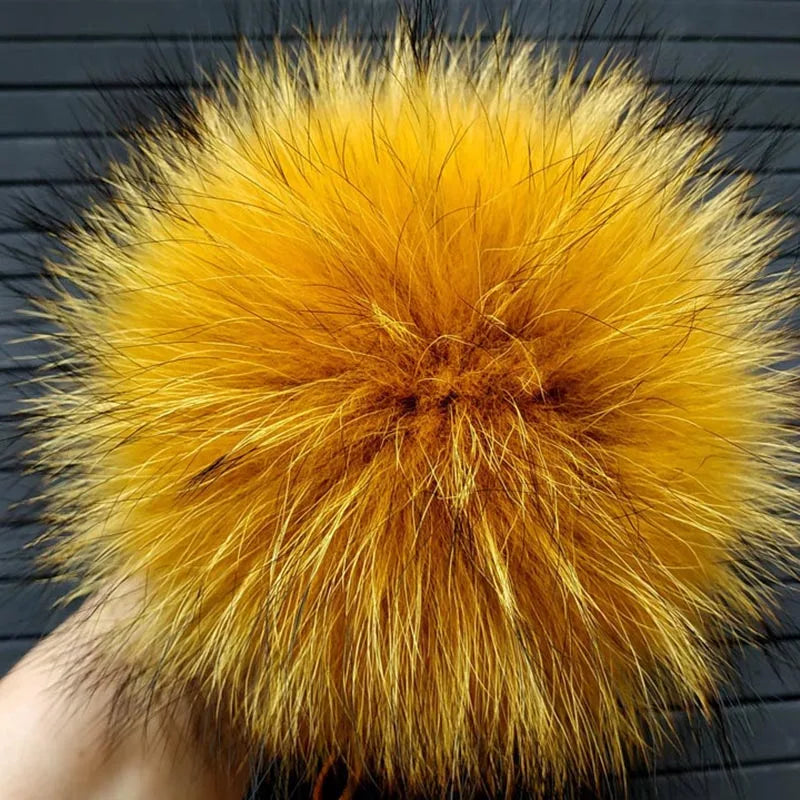 Big Fluffy Real Fur Fox Pompoms With Button DIY Raccoon Fur Pom Poms Balls Natural Fur Pompon For Scarves Hats Caps Accessories