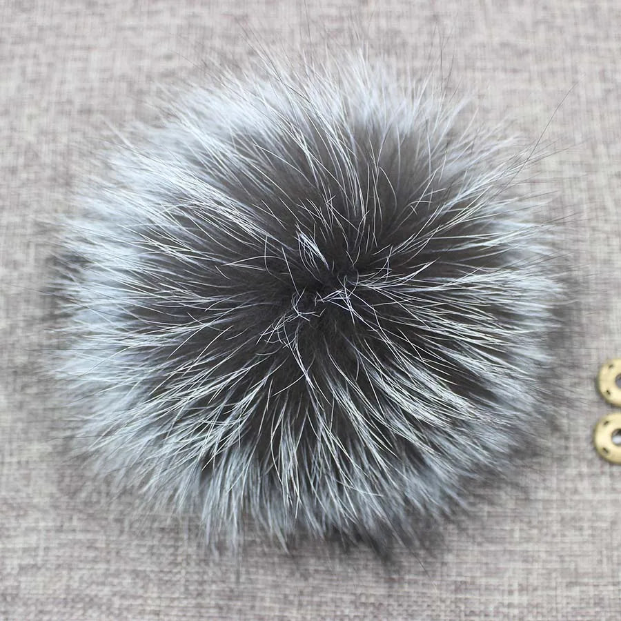 Big Fluffy Real Fur Fox Pompoms With Button DIY Raccoon Fur Pom Poms Balls Natural Fur Pompon For Scarves Hats Caps Accessories