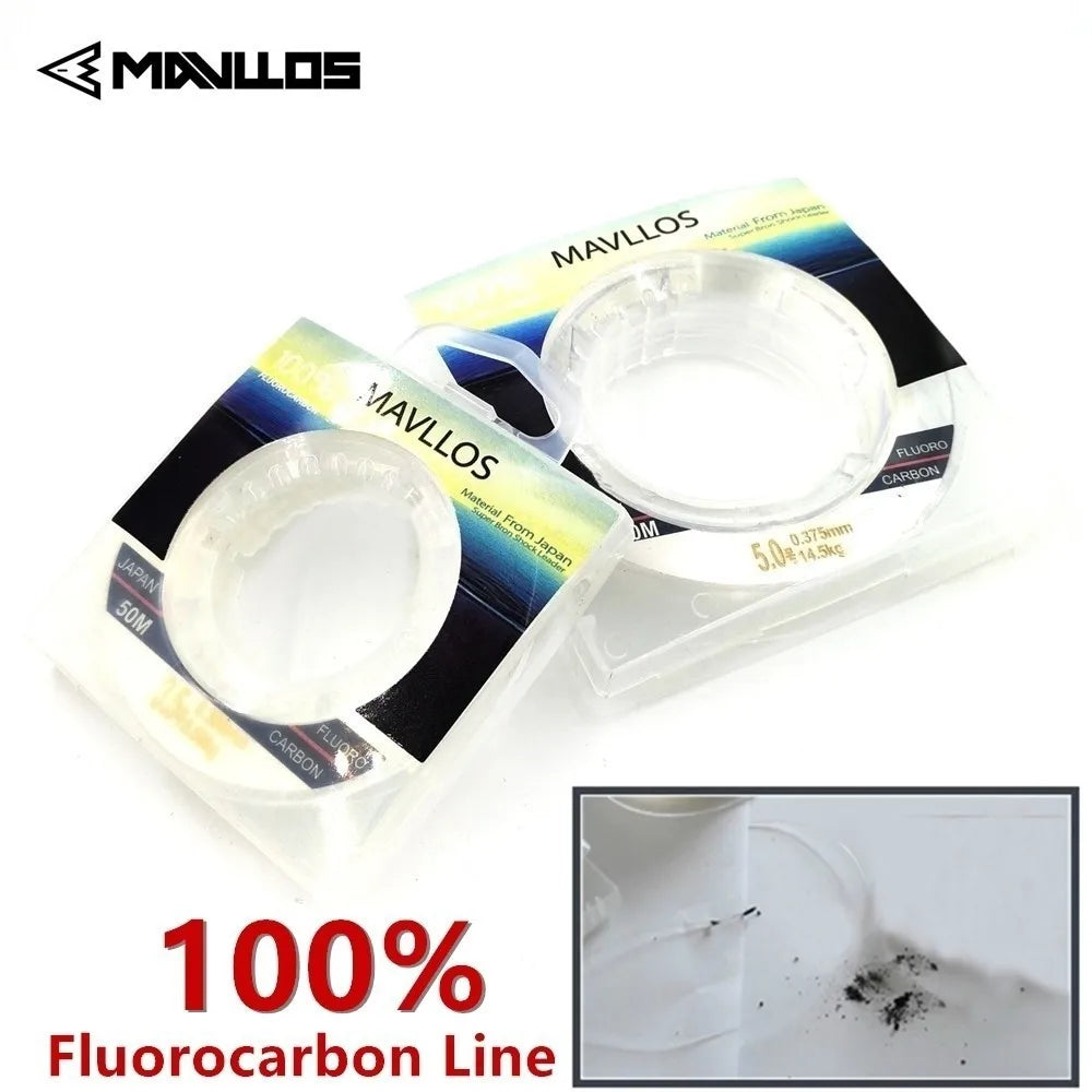 Mavllos Fluorocarbon Fishing Line 50m Ture 100% Sink Monofilament Fluorocarbon Line  Invisible Carbon Leader Fishing Line