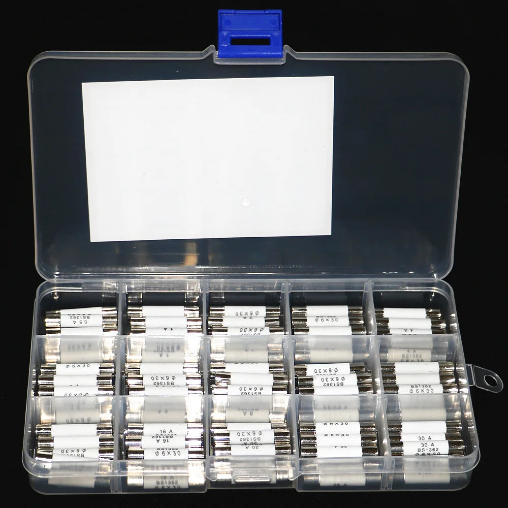 75pcs/Box 6mm x 30mm 250V Fast Blow Ceramic Fuse Assortment Kit 0.5A 1A 2A 3A 4A 5A 6A 8A 10A 13A 15A 16A 20A 25A 30A