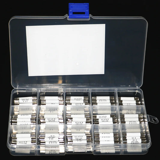 75pcs/Box 6mm x 30mm 250V Fast Blow Ceramic Fuse Assortment Kit 0.5A 1A 2A 3A 4A 5A 6A 8A 10A 13A 15A 16A 20A 25A 30A