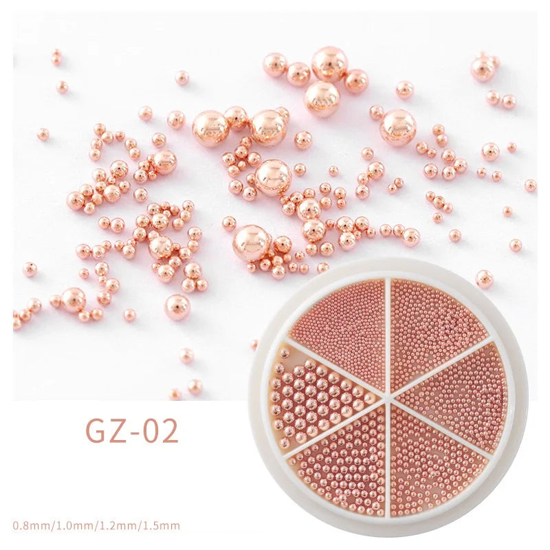 6 Grids Nail Art Tiny Steel Caviar Beads 0.8-1.5mm Mixed Size 3D Design Rose Gold Silver Jewelry Manicure DIY Decoration