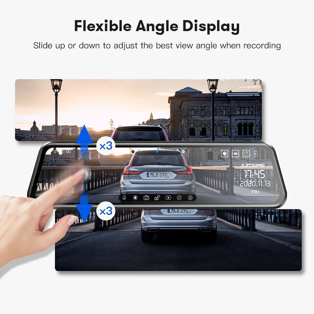 AZDOME PG17 12" WiFi Mirror Dash Cam 4K Front and 1080P Rear View Mirror Camera for Cars Dual Camera Waterproof Backup Camera