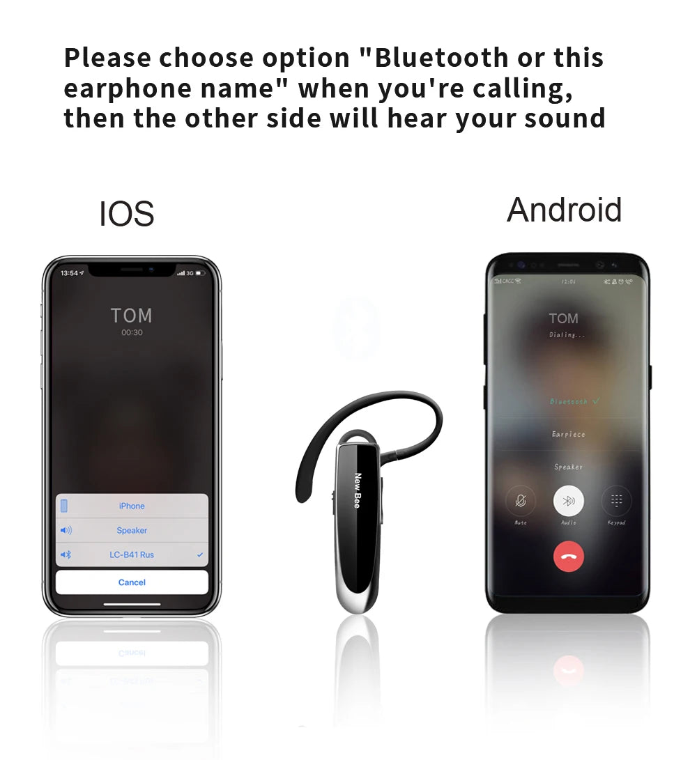 New Bee Bluetooth Headset Wireless Earphones Headphones with Mic 24Hrs Earbuds Single Earpiece Mini Handsfree for Driver Office